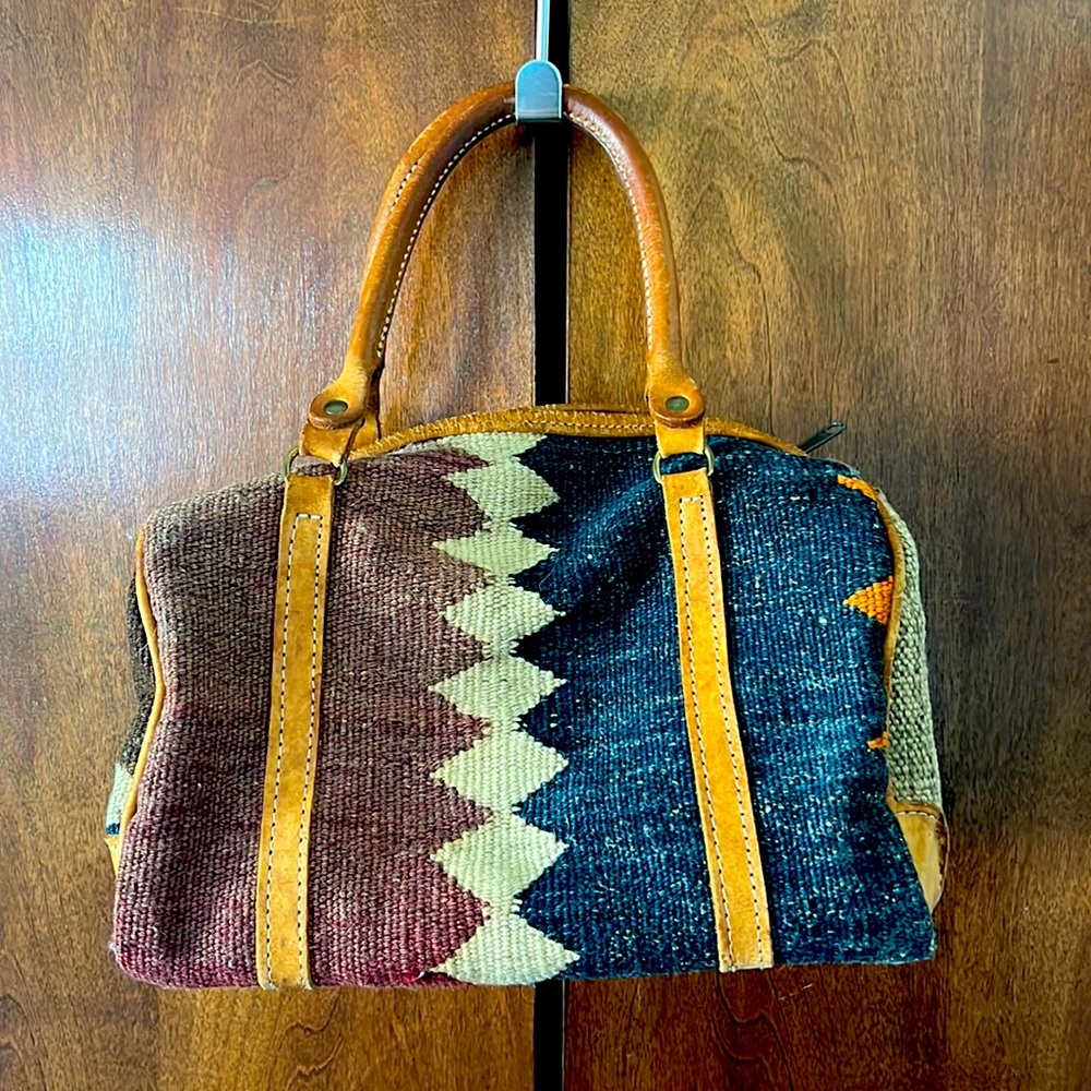 Vintage Leather and Tribal Print Handbag